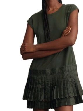 Daily practice Anthropologie Green knit ruffle embroidered dress SZ XL NWOT